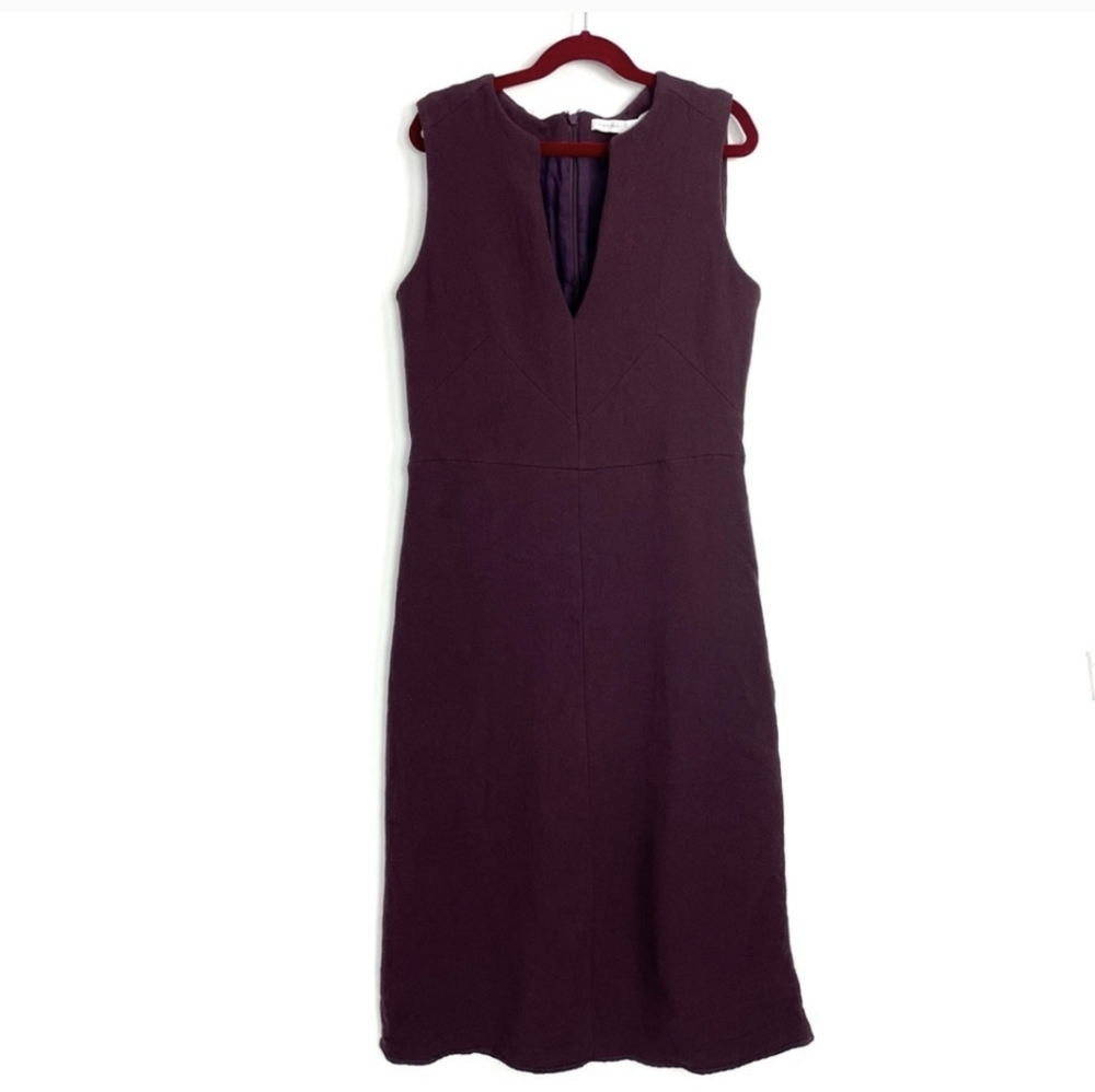 Victoria Beckham 100% wool v neck sleeveless  maroon midi dress